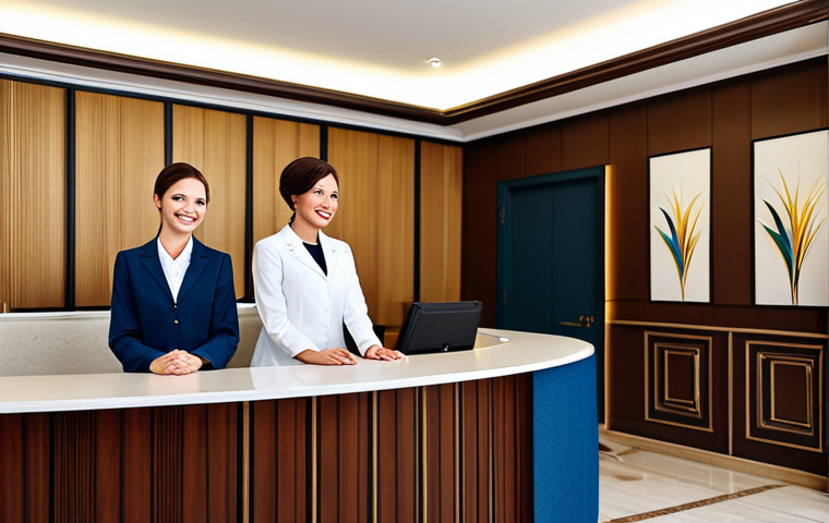 호텔 필기 시험 준비를 위한 자료 다운로드 - Welcoming Hotel Reception**

"A bright and inviting hotel reception area, fully clothed receptionist...