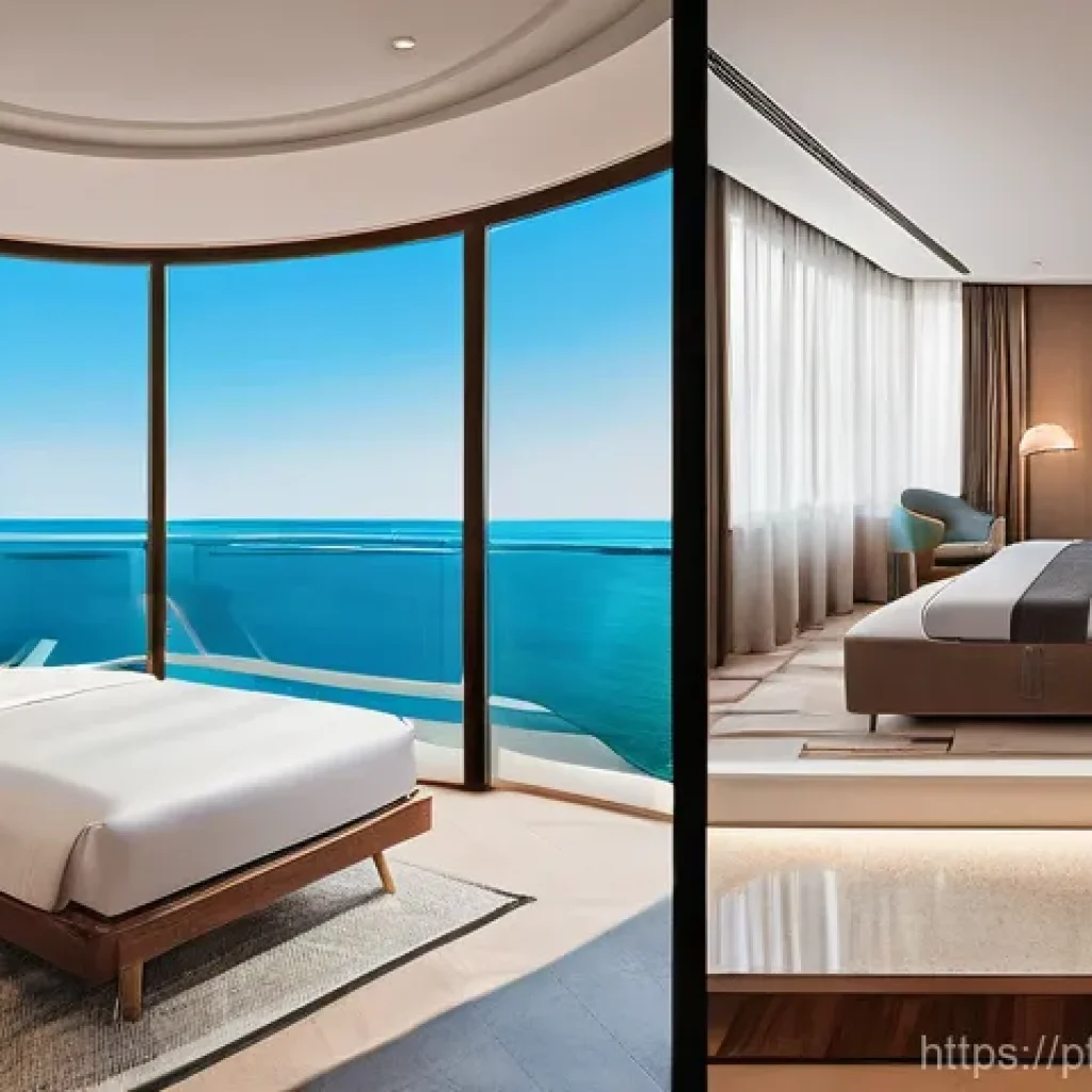 호텔 업계의 장기적 전망 - Here are three detailed image prompts in English, designed to reflect the described trends in the ho...