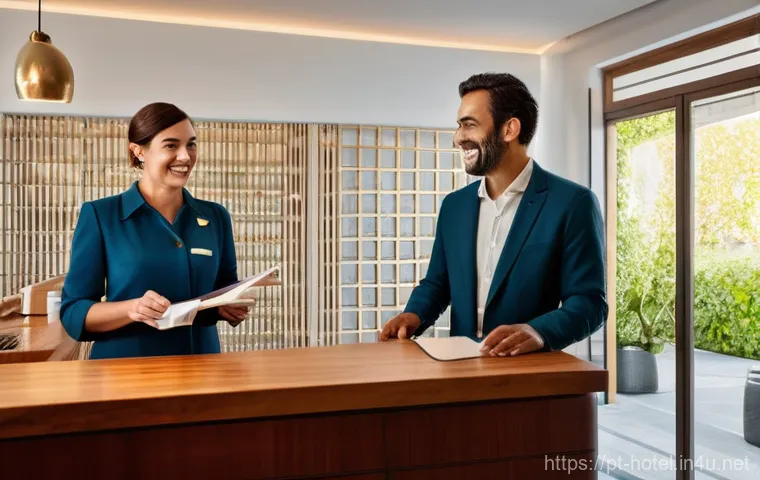 호텔 실무와 이론의 차이 - Image Prompt 1: The Art of Personalized Welcome in a Portuguese Hotel**