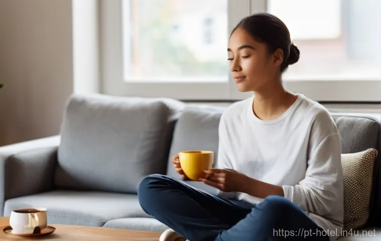 호텔 필기 시험 전날 해야 할 일 - **Prompt:** A young adult (18-25 years old) sits comfortably in a brightly lit, cozy living room. Th...