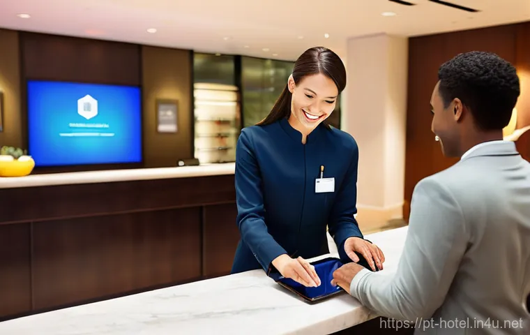 호텔 실무 교육과정 비교 분석 - **Prompt:** A vibrant and modern hotel lobby where a diverse team of hospitality professionals, dres...