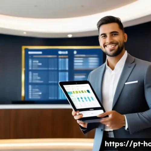 호텔 연봉 협상에서 유리한 조건 만들기 - A professional hotel employee in business attire confidently presenting a detailed salary comparison...