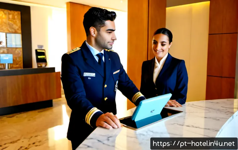 Home 17 호텔 실무에 필요한 기본 소양 - Photorealistic hotel reception training scene in a modern Lisbon boutique hotel, professional Portug...